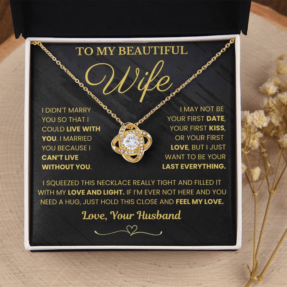 Gift for Wife "I Can't Live Without You" Gold Knot Necklace - Serbachi