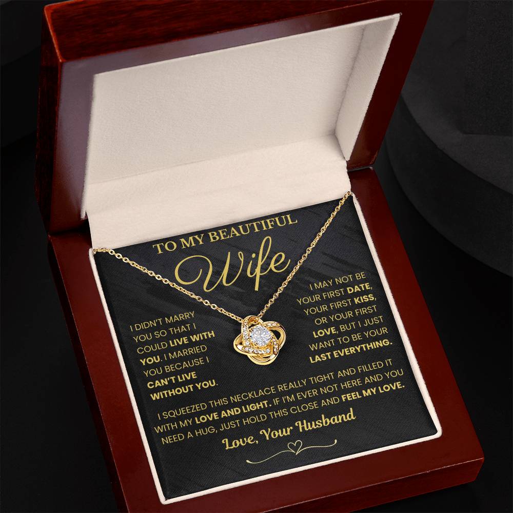 Gift for Wife "I Can't Live Without You" Gold Knot Necklace - Serbachi