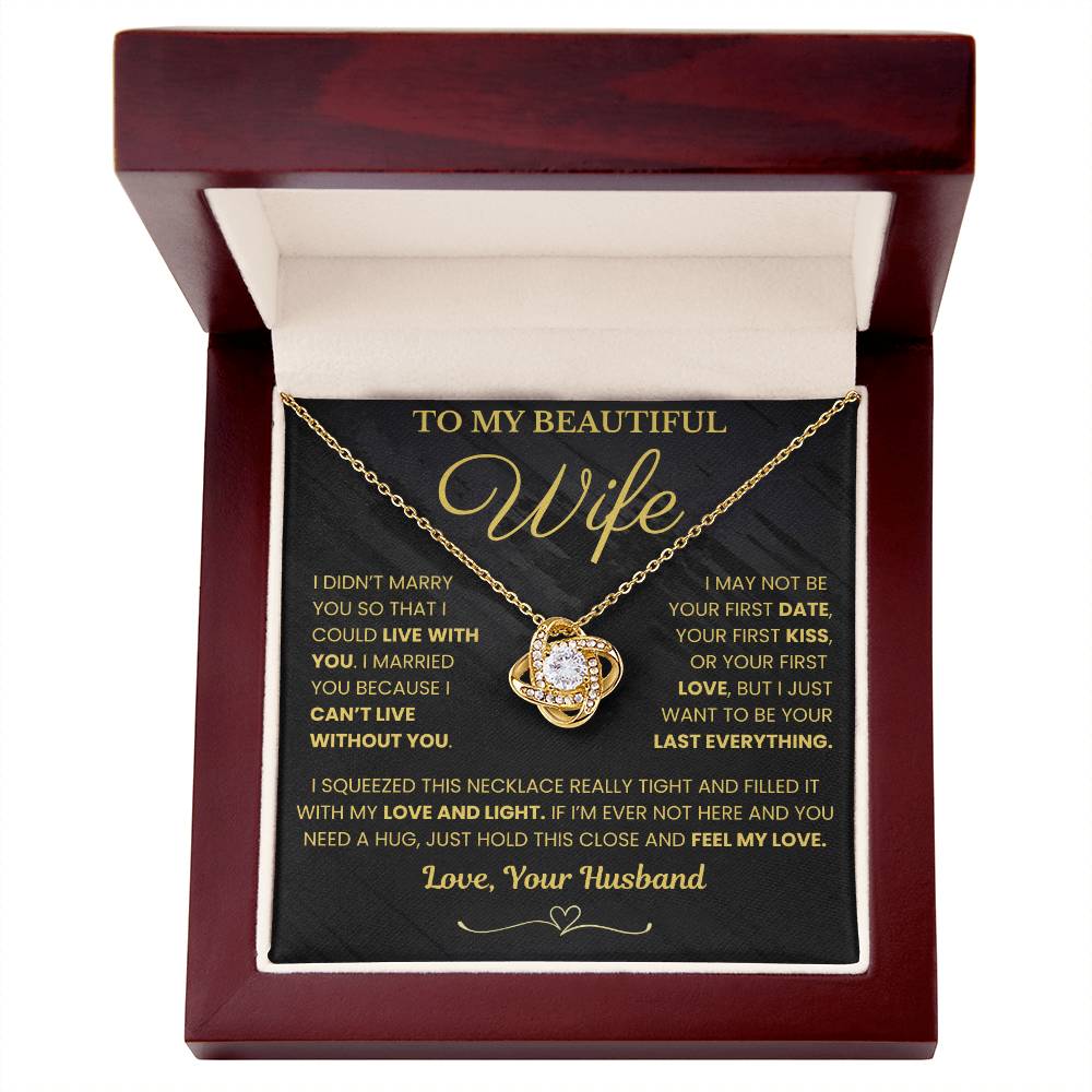 Gift for Wife "I Can't Live Without You" Gold Knot Necklace - Serbachi