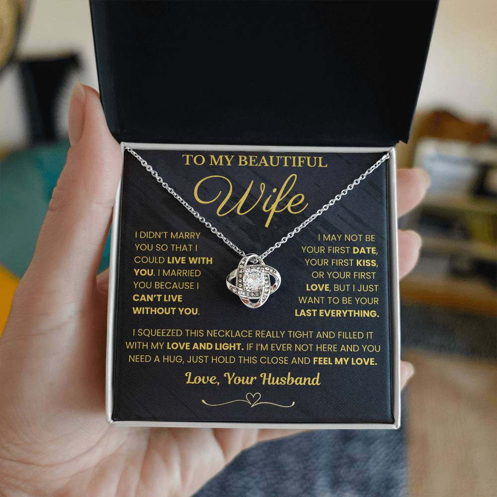 Gift for Wife "I Can't Live Without You" Gold Knot Necklace - Serbachi