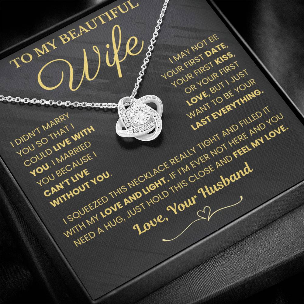 Gift for Wife "I Can't Live Without You" Gold Knot Necklace - Serbachi