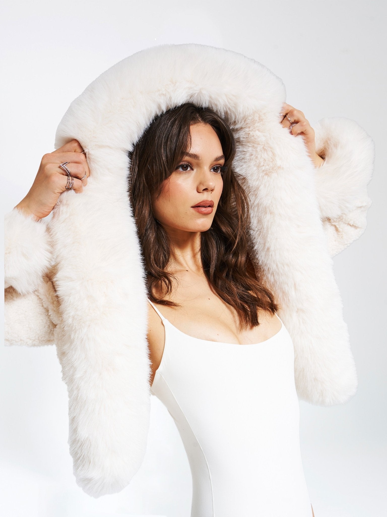 Kali Luxe White Fur Hood Jacket - Serbachi