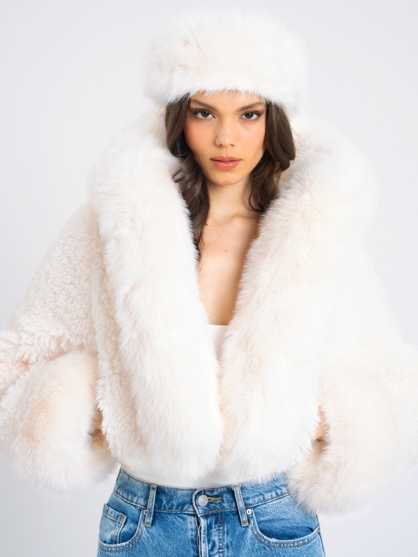 Kali Luxe White Fur Hood Jacket - Serbachi