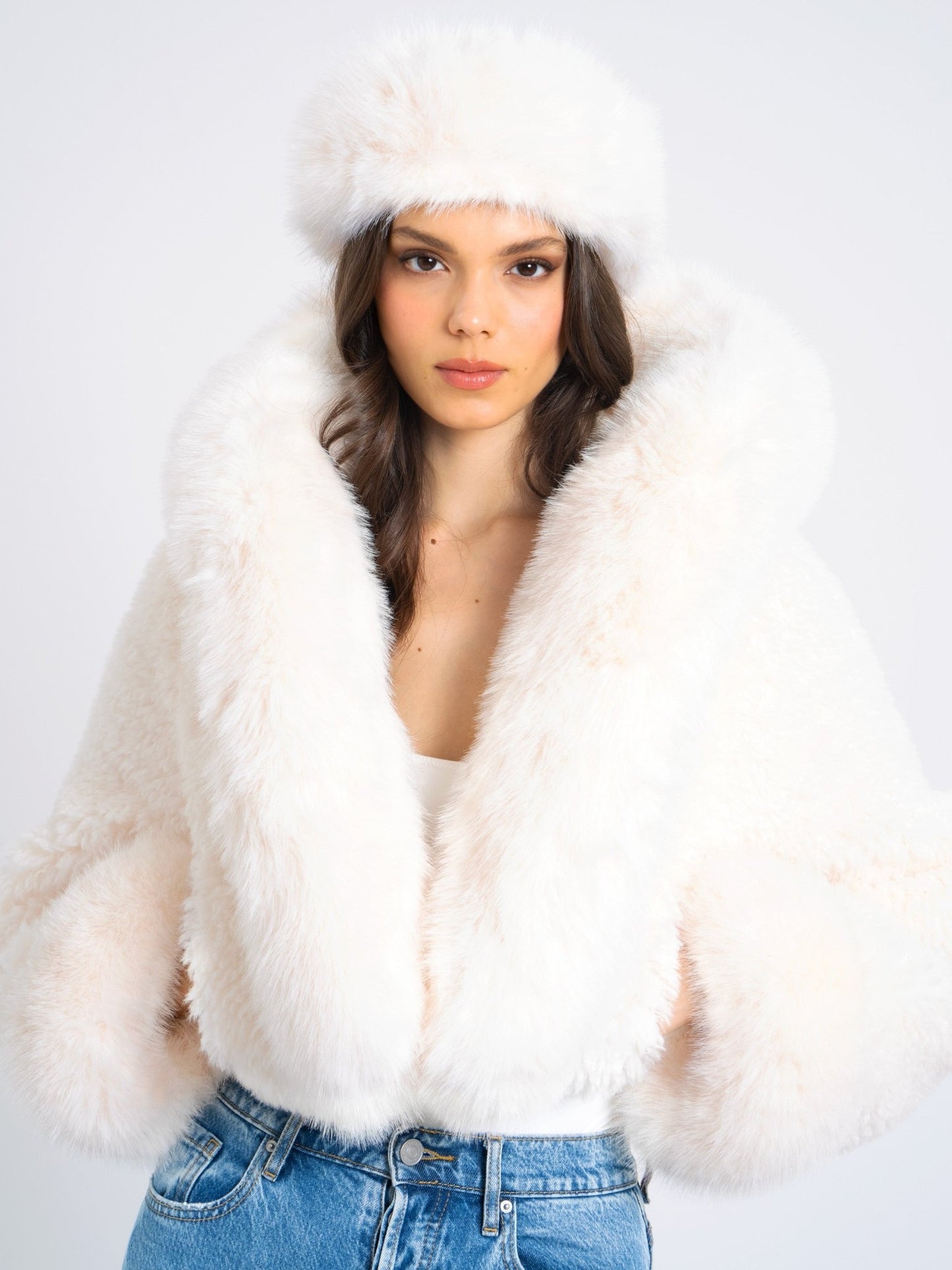 Kali Luxe White Fur Hood Jacket - Serbachi