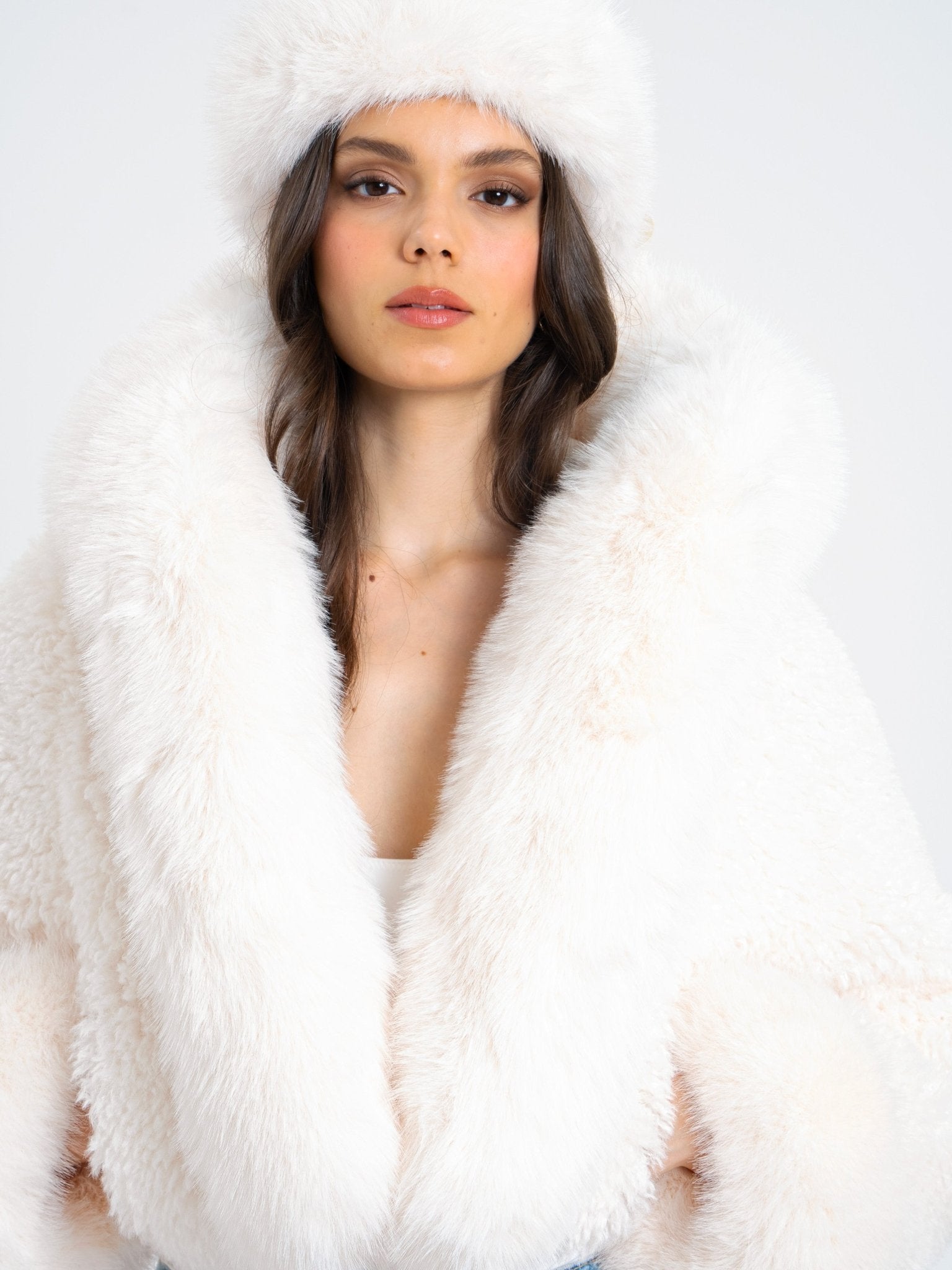 Kali Luxe White Fur Hood Jacket - Serbachi