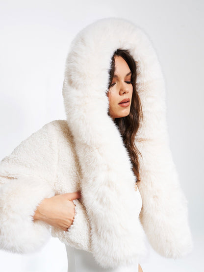 Kali Luxe White Fur Hood Jacket - Serbachi