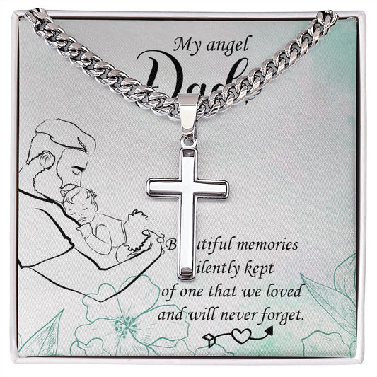 Beautiful memories Personalized Dad Cross Necklace, Father Necklace Father's Day Gift, Christian Gift For Dad, Father Son Necklace - Serbachi