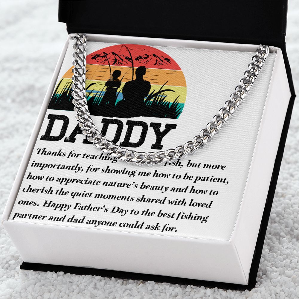 Best Fishing Dad Cuban Chain Necklace, Father Necklace Father's Day Gift, Christian Gift For Dad, Father Son Necklace - Serbachi