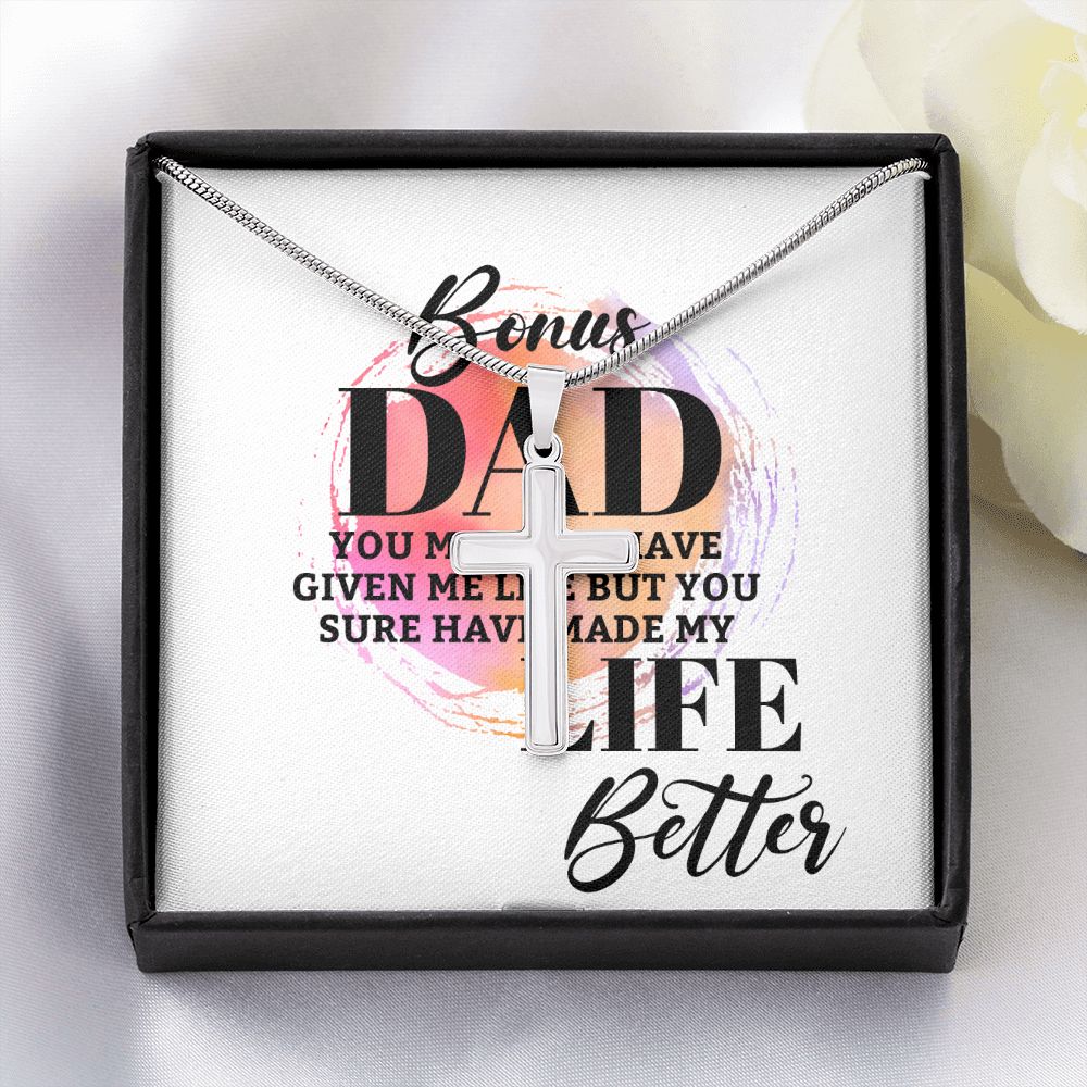 Bonus Dad Cross Necklace, Father Cross Necklace Father's Day Gift, Christian Gift For Dad, Father Son Cross Necklace - Serbachi