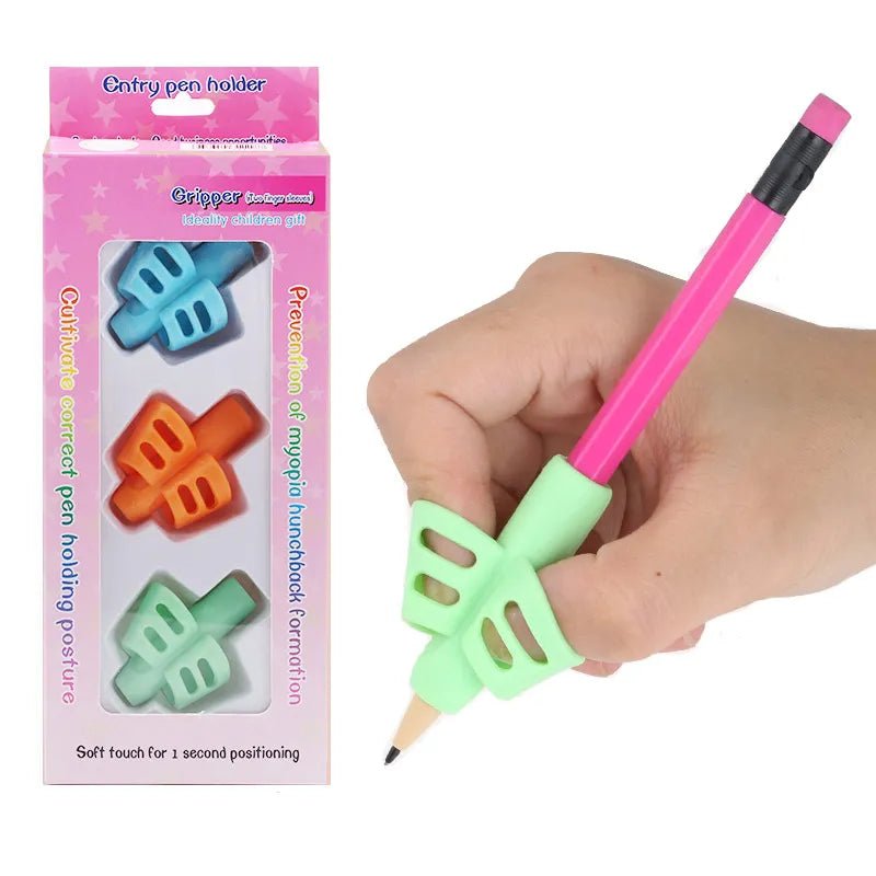 CleverGrip Trio: Kids' Comfort Writing Set - Ergonomic Two-Finger Silicone Pen and Pencil Holders for Easy Learning - Serbachi