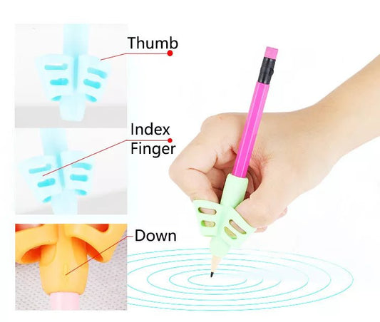 CleverGrip Trio: Kids' Comfort Writing Set - Ergonomic Two-Finger Silicone Pen and Pencil Holders for Easy Learning - Serbachi