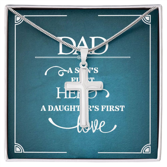 Dad a sons first Hero Dad Cross Necklace, Father Cross Necklace Father's Day Gift, Christian Gift For Dad, Father Son Cross Necklace - Serbachi