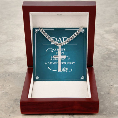 Dad a sons first Hero Dad Cross Necklace, Father Necklace Father's Day Gift, Christian Gift For Dad, Father Son Cross Necklace - Serbachi