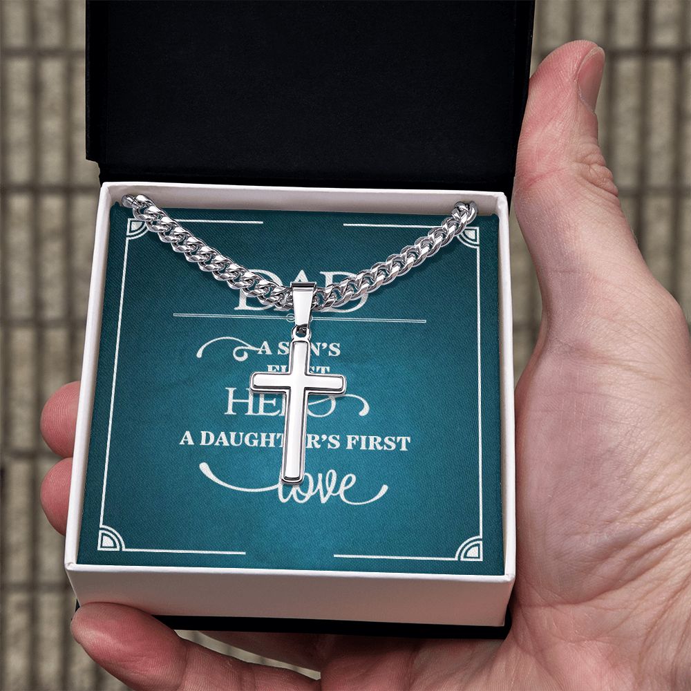 Dad a sons first Hero Dad Cross Necklace, Father Necklace Father's Day Gift, Christian Gift For Dad, Father Son Cross Necklace - Serbachi