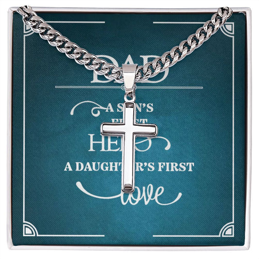 Dad a sons first Hero Dad Cross Necklace, Father Necklace Father's Day Gift, Christian Gift For Dad, Father Son Cross Necklace - Serbachi