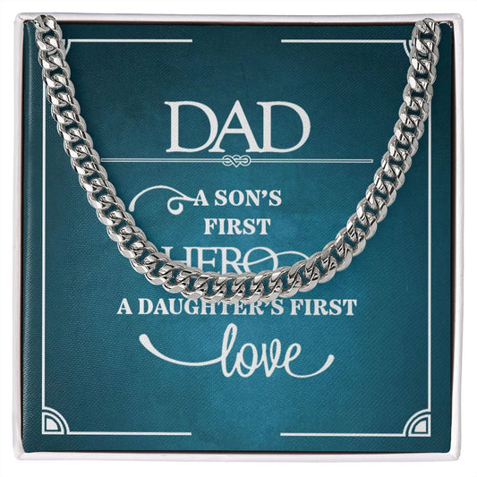 Dad a sons first Hero Dad Cuban Chain Necklace, Father Necklace Father's Day Gift, Christian Gift For Dad, Father Son Necklace - Serbachi