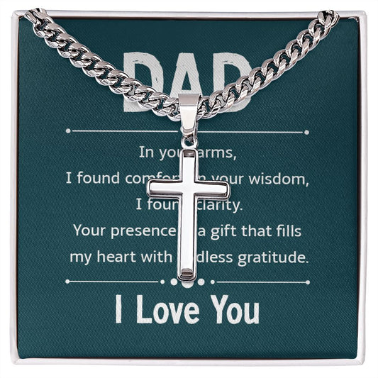 dad - in your arms Dad Cross Necklace, Father Necklace Father's Day Gift, Christian Gift For Dad, Father Son Cross Necklace - Serbachi