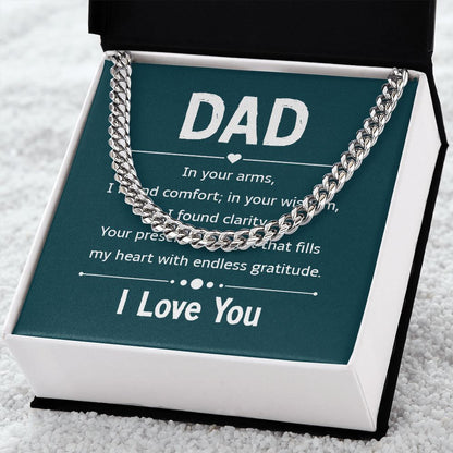 dad - in your arms Dad Cuban Chain Necklace, Father Necklace Father's Day Gift, Christian Gift For Dad, Father Son Necklace - Serbachi