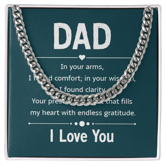 dad - in your arms Dad Cuban Chain Necklace, Father Necklace Father's Day Gift, Christian Gift For Dad, Father Son Necklace - Serbachi