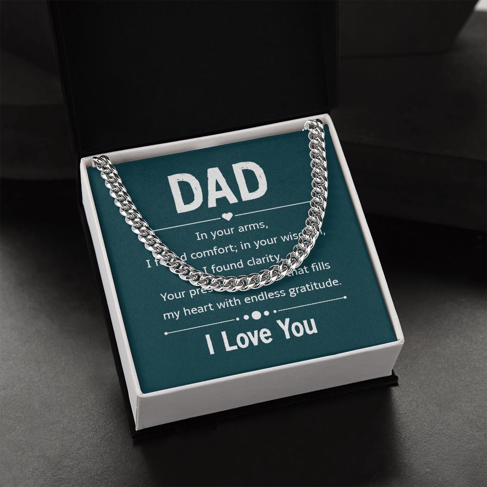 dad - in your arms Dad Cuban Chain Necklace, Father Necklace Father's Day Gift, Christian Gift For Dad, Father Son Necklace - Serbachi