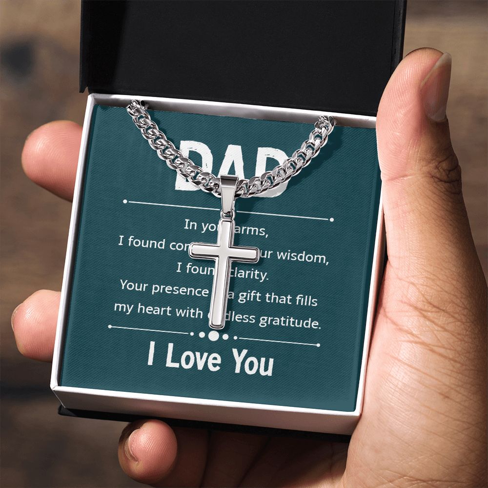 dad - in your arms Personalized Dad Cross Necklace, Father Necklace Father's Day Gift, Christian Gift For Dad, Father Son Necklace - Serbachi