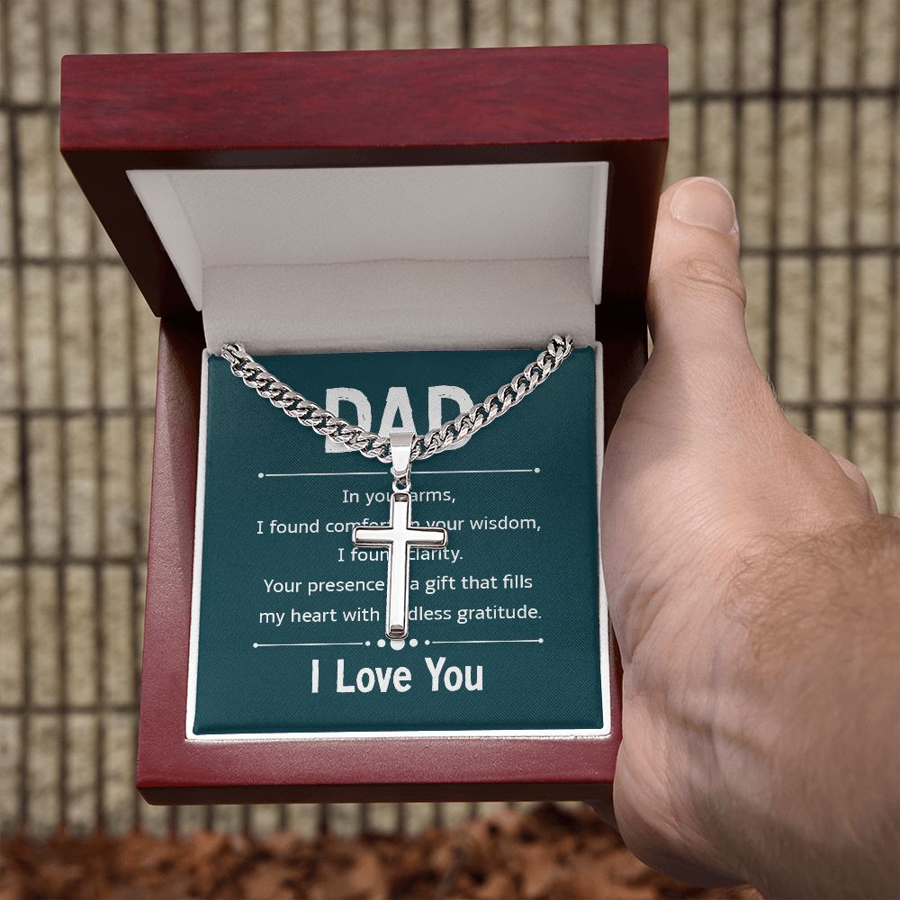 dad - in your arms Personalized Dad Cross Necklace, Father Necklace Father's Day Gift, Christian Gift For Dad, Father Son Necklace - Serbachi