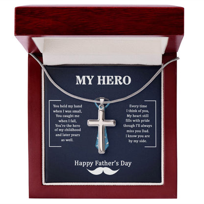 Dad my Hero Dad Cross Necklace, Father Cross Necklace Father's Day Gift, Christian Gift For Dad, Father Son Cross Necklace - Serbachi