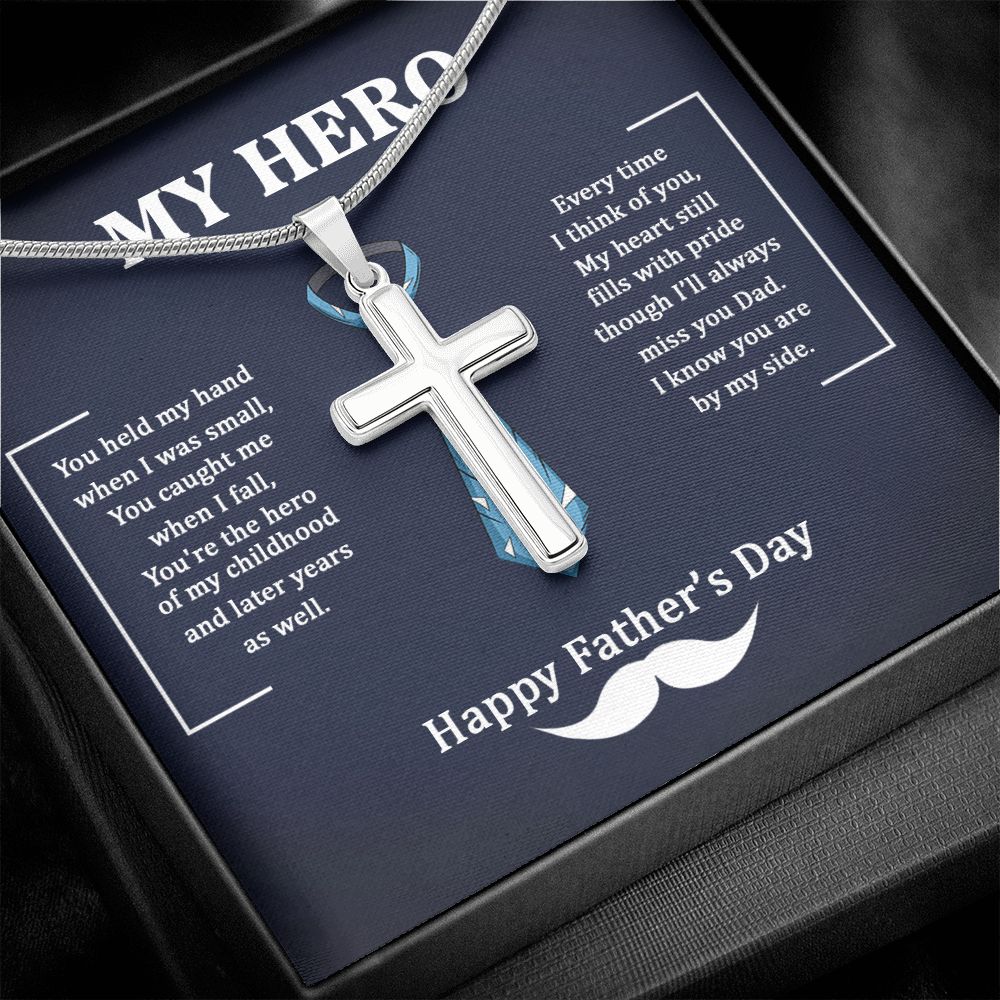 Dad my Hero Dad Cross Necklace, Father Cross Necklace Father's Day Gift, Christian Gift For Dad, Father Son Cross Necklace - Serbachi