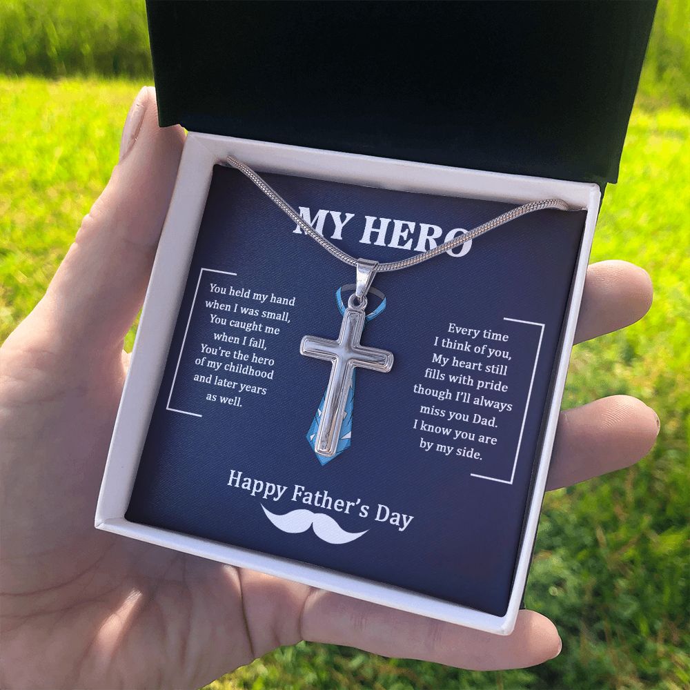 Dad my Hero Dad Cross Necklace, Father Cross Necklace Father's Day Gift, Christian Gift For Dad, Father Son Cross Necklace - Serbachi