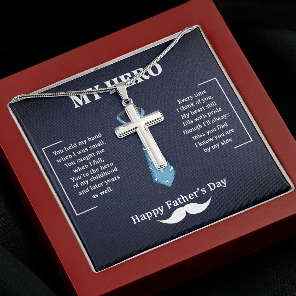 Dad my Hero Dad Cross Necklace, Father Cross Necklace Father's Day Gift, Christian Gift For Dad, Father Son Cross Necklace - Serbachi