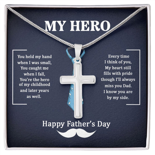 Dad my Hero Dad Cross Necklace, Father Cross Necklace Father's Day Gift, Christian Gift For Dad, Father Son Cross Necklace - Serbachi