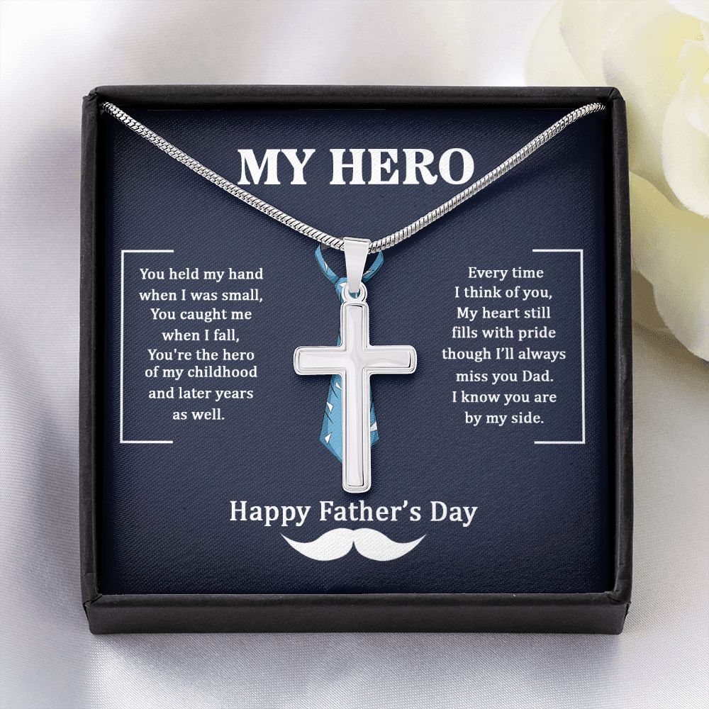 Dad my Hero Dad Cross Necklace, Father Cross Necklace Father's Day Gift, Christian Gift For Dad, Father Son Cross Necklace - Serbachi