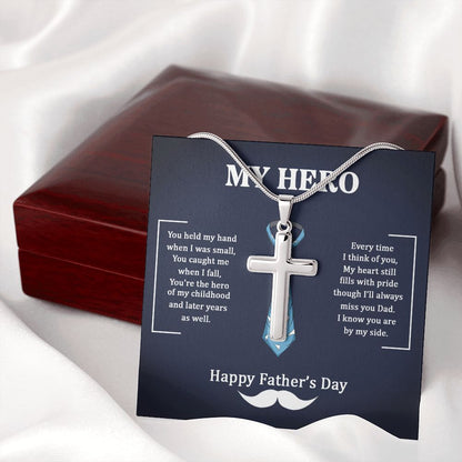 Dad my Hero Dad Cross Necklace, Father Cross Necklace Father's Day Gift, Christian Gift For Dad, Father Son Cross Necklace - Serbachi