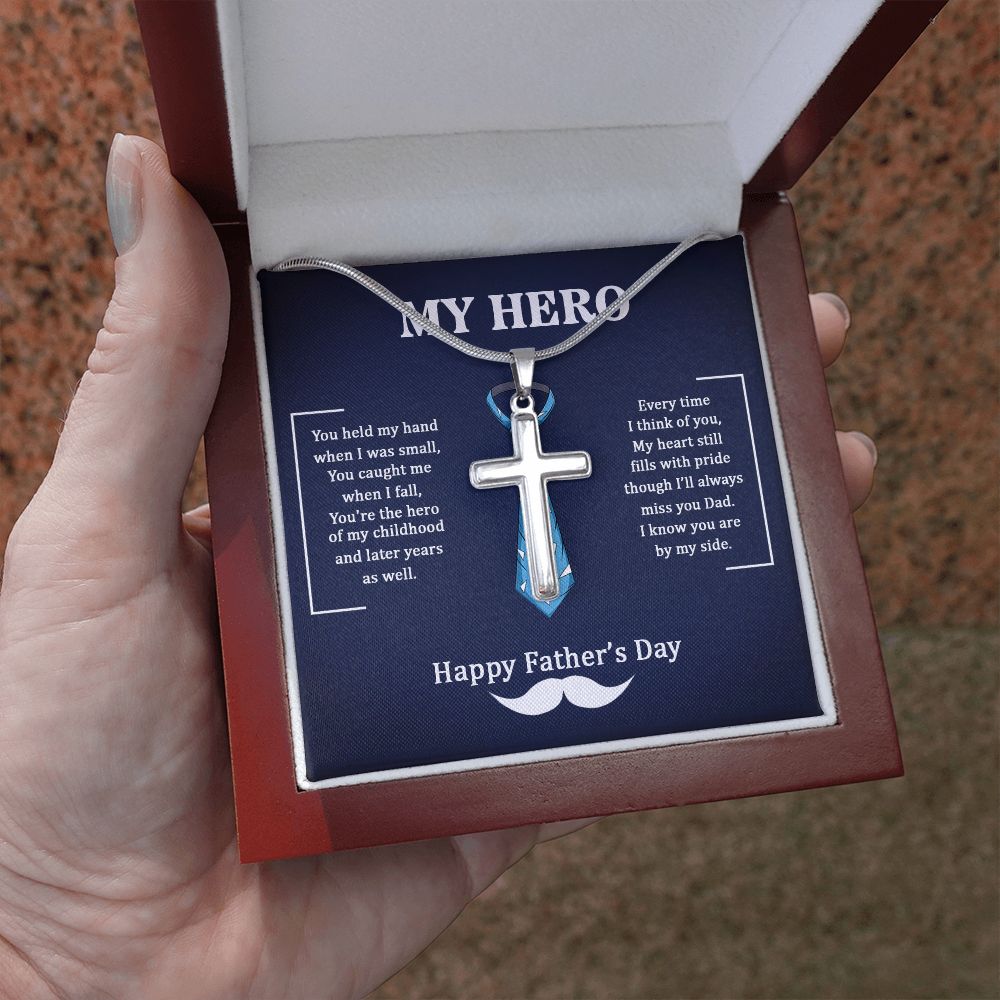 Dad my Hero Dad Cross Necklace, Father Cross Necklace Father's Day Gift, Christian Gift For Dad, Father Son Cross Necklace - Serbachi