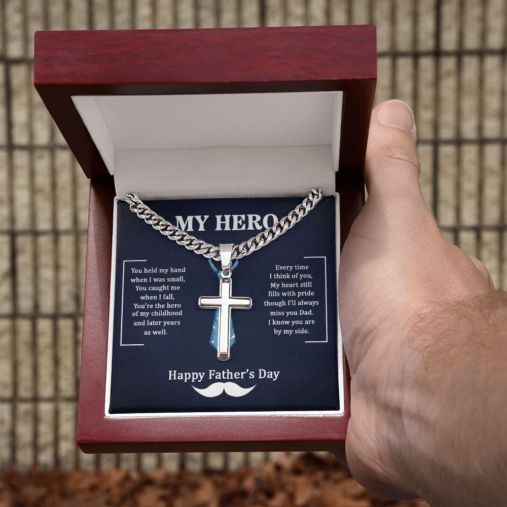 Dad my Hero Dad Cross Necklace, Father Necklace Father's Day Gift, Christian Gift For Dad, Father Son Cross Necklace - Serbachi