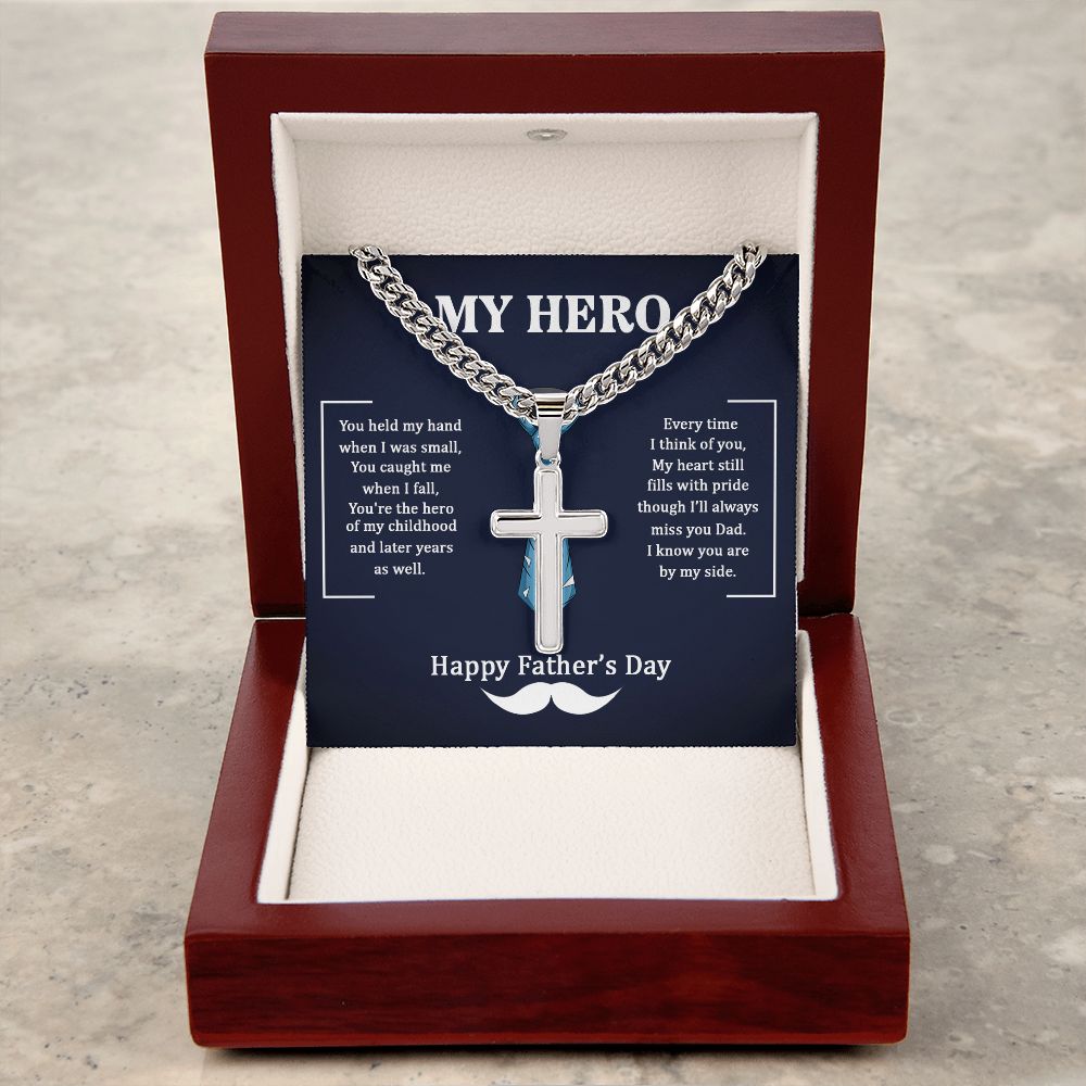 Dad my Hero Dad Cross Necklace, Father Necklace Father's Day Gift, Christian Gift For Dad, Father Son Cross Necklace - Serbachi