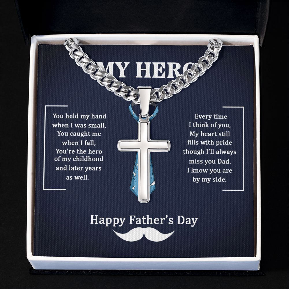 Dad my Hero Dad Cross Necklace, Father Necklace Father's Day Gift, Christian Gift For Dad, Father Son Cross Necklace - Serbachi