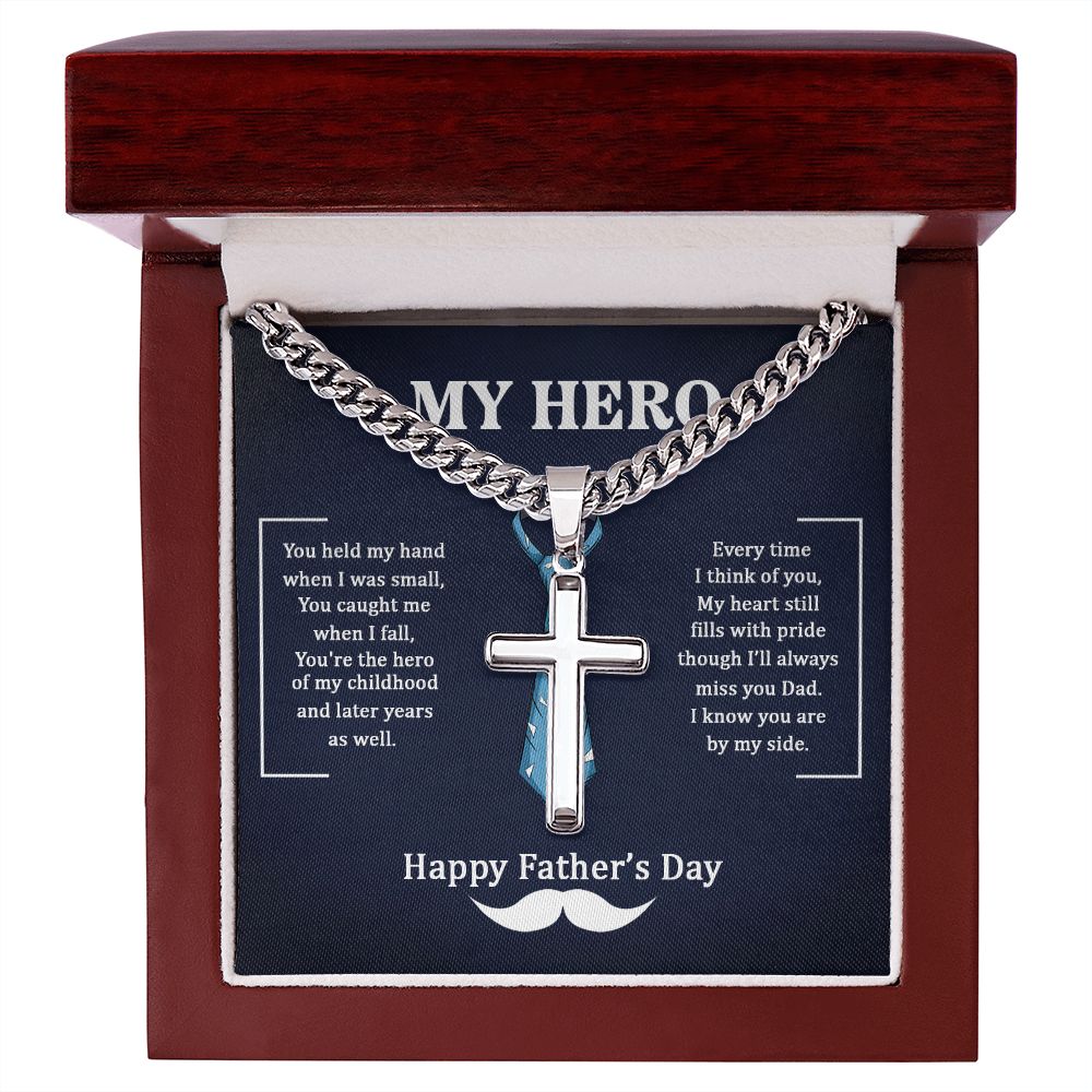 Dad my Hero Dad Cross Necklace, Father Necklace Father's Day Gift, Christian Gift For Dad, Father Son Cross Necklace - Serbachi