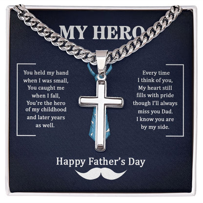 Dad my Hero Dad Cross Necklace, Father Necklace Father's Day Gift, Christian Gift For Dad, Father Son Cross Necklace - Serbachi