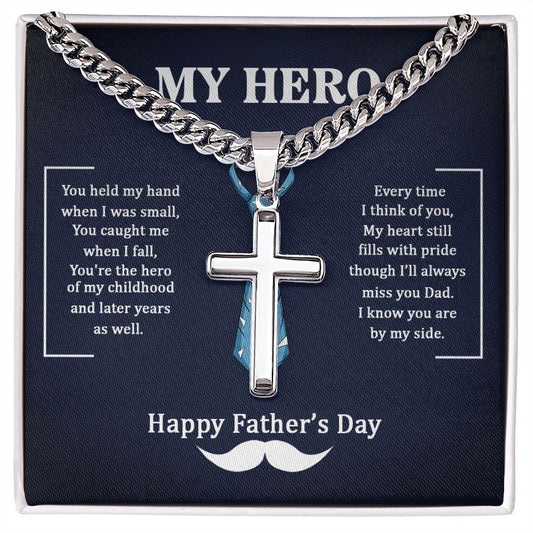 Dad my Hero Dad Cross Necklace, Father Necklace Father's Day Gift, Christian Gift For Dad, Father Son Cross Necklace - Serbachi