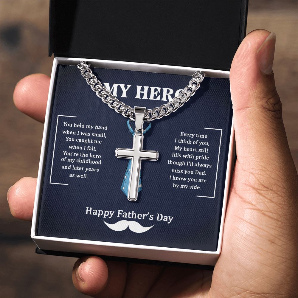 Dad my Hero Dad Cross Necklace, Father Necklace Father's Day Gift, Christian Gift For Dad, Father Son Cross Necklace - Serbachi