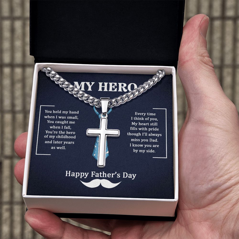 Dad my Hero Dad Cross Necklace, Father Necklace Father's Day Gift, Christian Gift For Dad, Father Son Cross Necklace - Serbachi