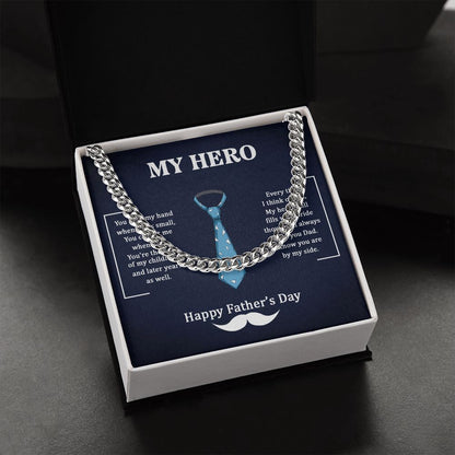 Dad my Hero Dad Cuban Chain Necklace, Father Necklace Father's Day Gift, Christian Gift For Dad, Father Son Necklace - Serbachi