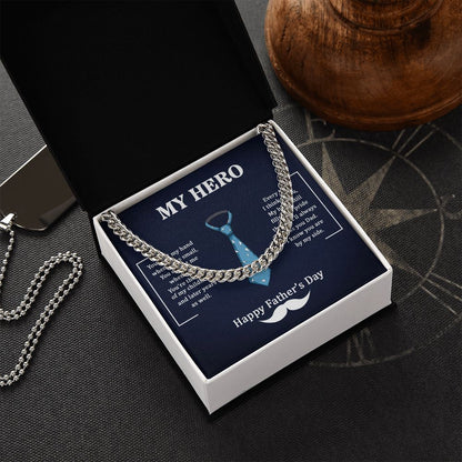 Dad my Hero Dad Cuban Chain Necklace, Father Necklace Father's Day Gift, Christian Gift For Dad, Father Son Necklace - Serbachi