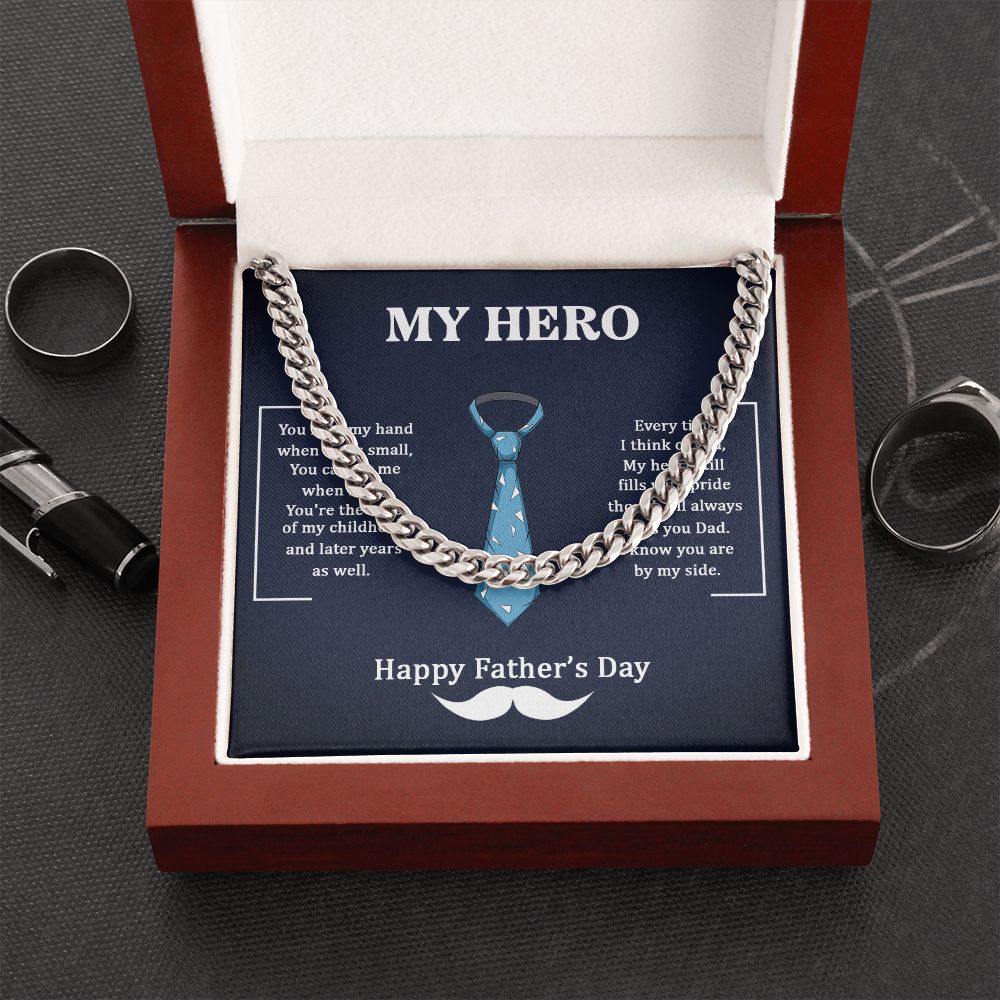 Dad my Hero Dad Cuban Chain Necklace, Father Necklace Father's Day Gift, Christian Gift For Dad, Father Son Necklace - Serbachi