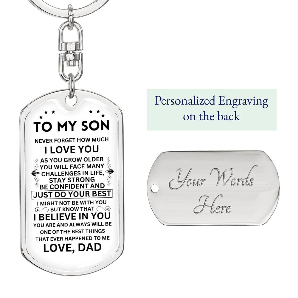 Dad To Son - Just Do Your Best Personalized Silver Keychain - Serbachi