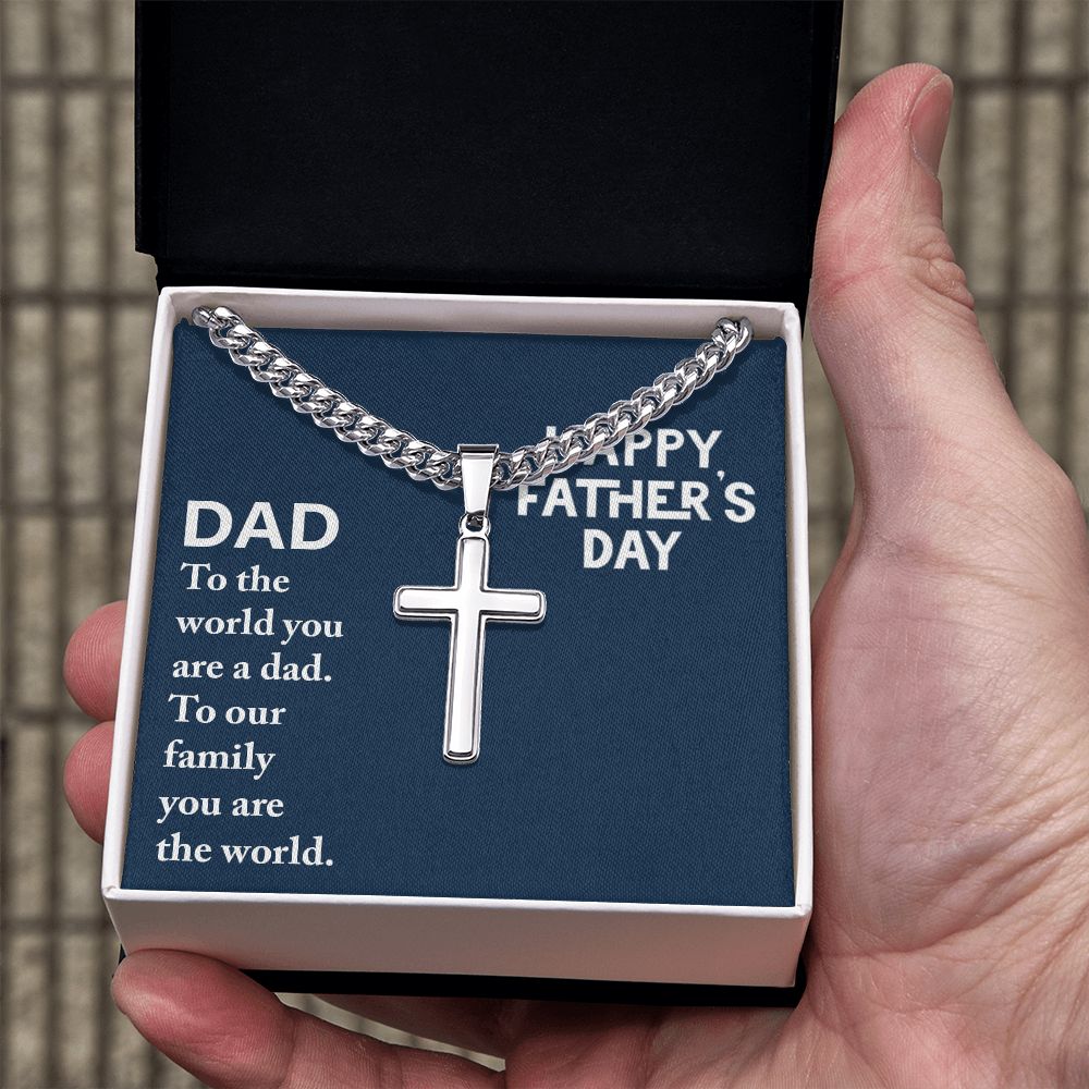 Dad - to the world you are a Dad Cross Necklace, Father Necklace Father's Day Gift, Christian Gift For Dad, Father Son Cross Necklace - Serbachi