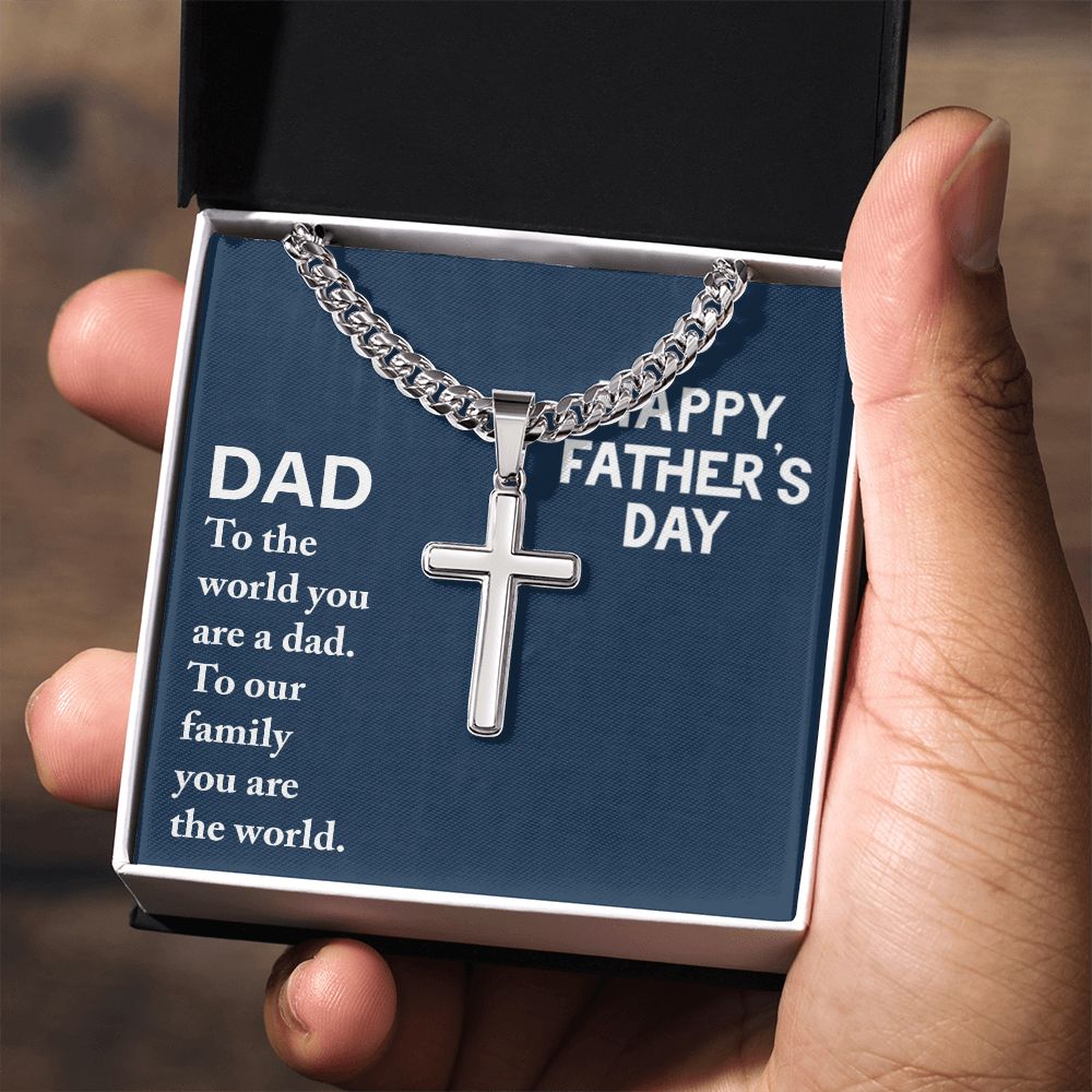 Dad - to the world you are a Dad Cross Necklace, Father Necklace Father's Day Gift, Christian Gift For Dad, Father Son Cross Necklace - Serbachi