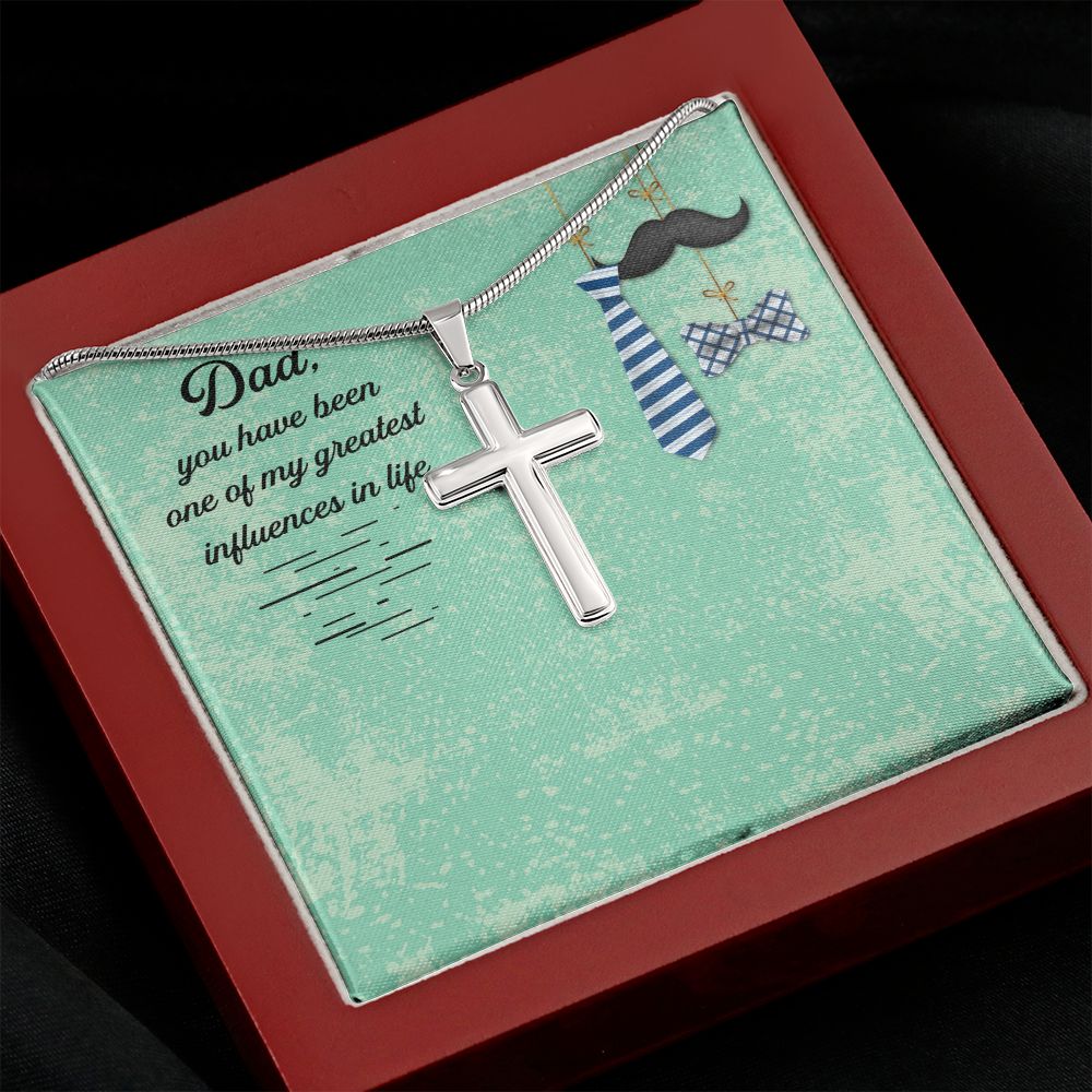 Dad, you have been one of my greatest influences in life_ Message Card Dad Cross Necklace, Father Cross Necklace Father's Day Gift, Christian Gift For Dad, Father Son Cross Necklace - Serbachi