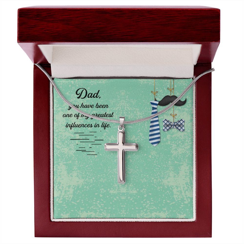 Dad, you have been one of my greatest influences in life_ Message Card Dad Cross Necklace, Father Cross Necklace Father's Day Gift, Christian Gift For Dad, Father Son Cross Necklace - Serbachi